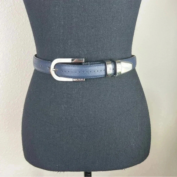 ESCADA Women’s Vintage Navy Blue Silver Buckle Belt Size 2 - Picture 1 of 16